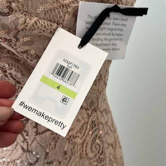 Kensie Flounced Hem Illusion Neck Sequin Lace Sheath Dress 4 Cocktail Bodycon‎ - Picture 10 of 16